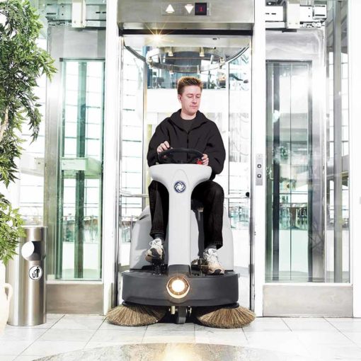 Nilfisk SR1000S floor sweeper in use - lift cleaning