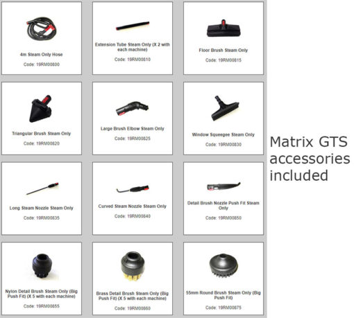 Accessories supplied with Matrix GTS machines
