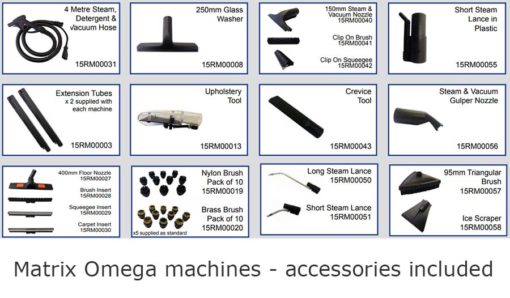 Accessories supplied with Matrix Omega steam cleaning machines