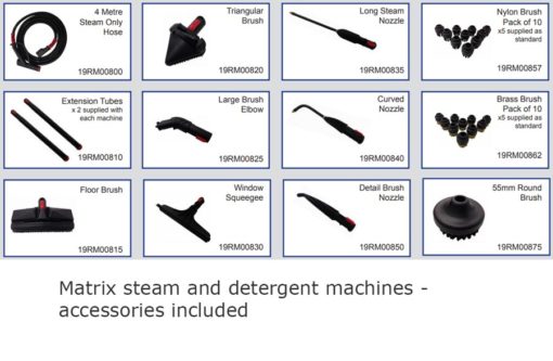 Accessories supplied with Matrix steam & detergent machines